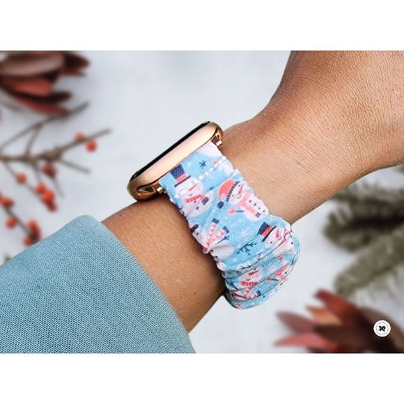 Snowman Scrunchies Watch Band for Apple Watch, Fitbit Sense Versa 3 2 Lite, 20mm - Picture 1 of 5